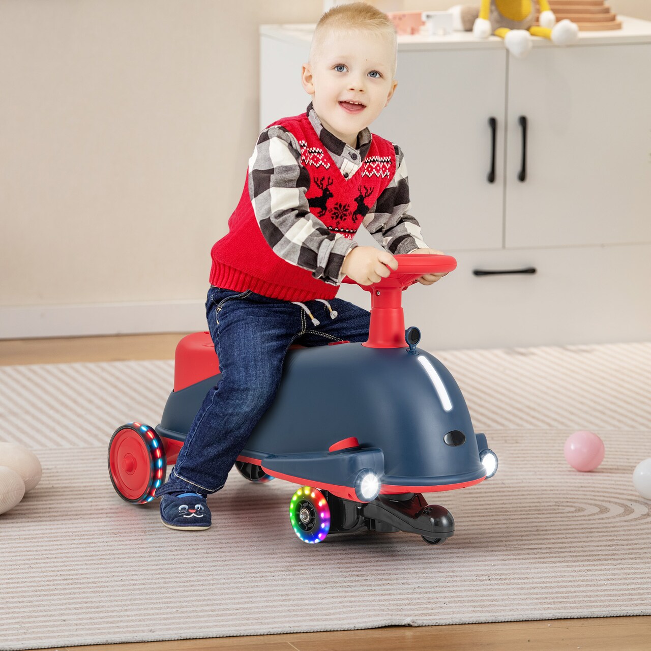 6v Kids Ride On Drifting Wiggle Car 2 In 1 With Music And Pedal And Dolphin-like Design-blue